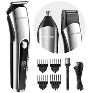pritech hair clippers for men nose hair trimmer micro shavers 3 in 1 mens grooming kit cordless & rechargeable electric hair trimmer led display with t blade trimmer cutting ipx6