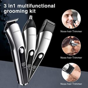 PRITECH Hair Clippers for Men Nose Hair Trimmer Micro Shavers 3 in 1 Mens Grooming Kit Cordless & Rechargeable Electric Hair Trimmer Led Display with T Blade Trimmer Cutting IPX6