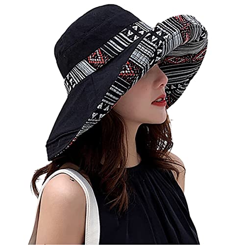 HUAMULAN Women Bohemian Wide Brim Sun Hats Wired Edge Summer UPF Hat for Beach Hiking Garden Travel Lawn Work Chin Strap