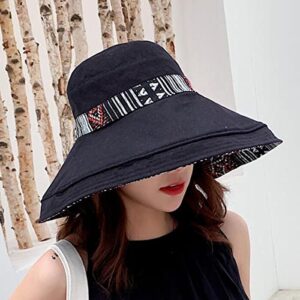 HUAMULAN Women Bohemian Wide Brim Sun Hats Wired Edge Summer UPF Hat for Beach Hiking Garden Travel Lawn Work Chin Strap