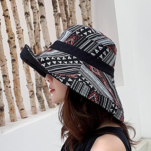 HUAMULAN Women Bohemian Wide Brim Sun Hats Wired Edge Summer UPF Hat for Beach Hiking Garden Travel Lawn Work Chin Strap