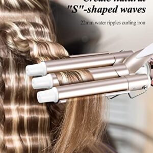 CkeyiN 3 Barrel Curling Iron Wand Hair Waver with LCD 16 Temperature Control Display, Ceramic Tourmaline Crimper Hair Iron with Glove, for All Hair Types Crimper Beach Waving Styling (Display)