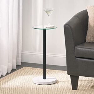 mDesign Glass Top Side/End Drink Table - Small Modern Round Accent Metal Nightstand Furniture for Living Room, Dorm, Home Office, and Bedroom - 9" Round - Clear/Matte Black/White Marble Print