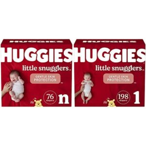 baby diapers bundle: huggies little snugglers diapers size newborn (up to 10 lbs), 76ct & size 1 (8-14 lbs), 198ct