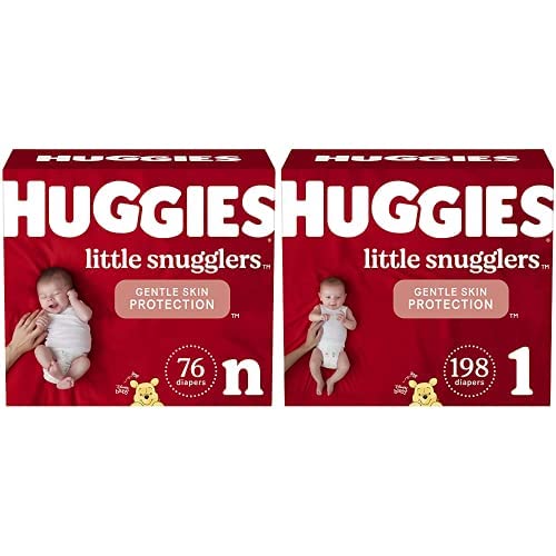 Baby Diapers Bundle: Huggies Little Snugglers Diapers Size Newborn (up to 10 lbs), 76ct & Size 1 (8-14 lbs), 198ct