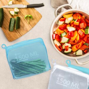Reli. Reusable Silicone Bags (2 Pack) | Gallon (1500 ml), Aqua | Silicone Freezer Bags for Food Storage | Reusable Food Storage Bags for Food, Meal Prep, Storage | Dishwasher/Freezer Safe