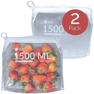 reli. reusable silicone bags (2 pack) | gallon (1500 ml), clear | silicone freezer bags for food storage| reusable food storage bags for food, meal prep, storage | dishwasher/freezer safe