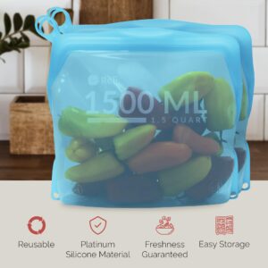 Reli. Reusable Silicone Bags (2 Pack) | Gallon (1500 ml), Aqua | Silicone Freezer Bags for Food Storage | Reusable Food Storage Bags for Food, Meal Prep, Storage | Dishwasher/Freezer Safe