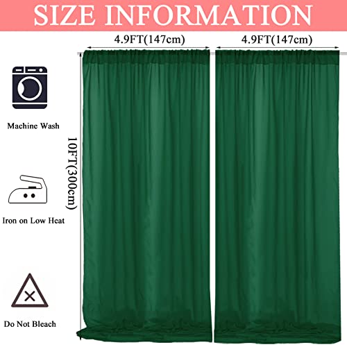 Emerald Green Backdrop Curtains 10FTx10FT 2 Panels Chiffon Fabric Wedding Drapes Semi Sheer Curtains for Backdrop Baby Shower Background Photography Backdrop Drapes for Arch Party Birthday Decoraions