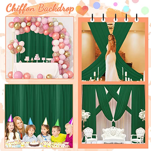 Emerald Green Backdrop Curtains 10FTx10FT 2 Panels Chiffon Fabric Wedding Drapes Semi Sheer Curtains for Backdrop Baby Shower Background Photography Backdrop Drapes for Arch Party Birthday Decoraions