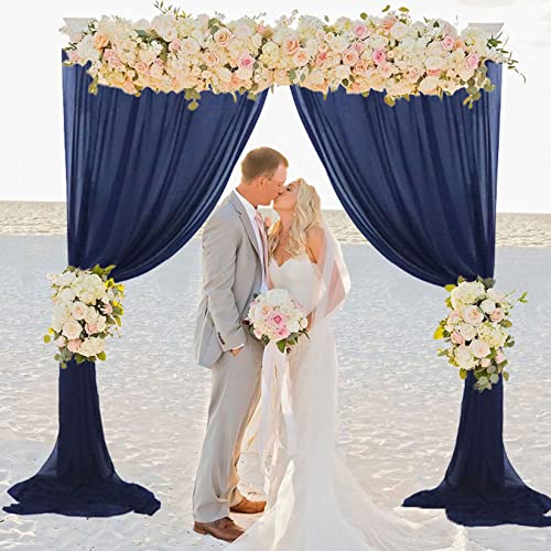 Navy Blue Sheer Curtains Chiffon Backdrop Curtains 10X10 FT 2 Panels Wedding Arch Drapes Sheer Backdrop Drapes Wedding Arch Draping Fabric Photo Background for Wedding Shower Decoration Tulle Backdrop