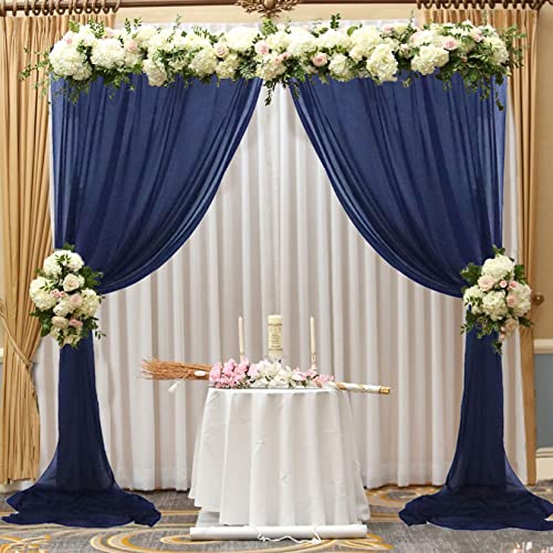 Navy Blue Sheer Curtains Chiffon Backdrop Curtains 10X10 FT 2 Panels Wedding Arch Drapes Sheer Backdrop Drapes Wedding Arch Draping Fabric Photo Background for Wedding Shower Decoration Tulle Backdrop