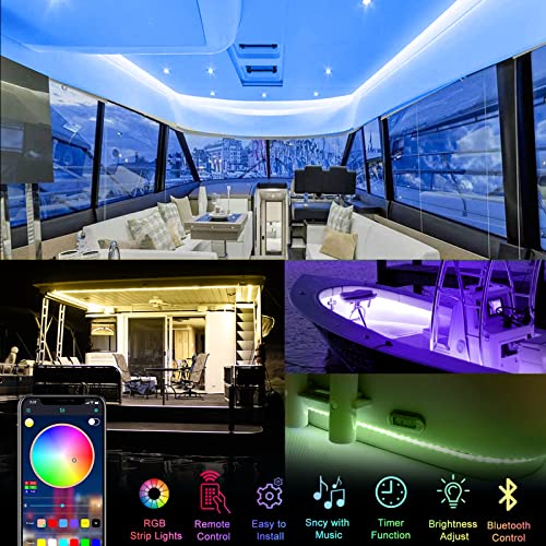 UCINNOVATE Boat Lights,12V Bluetooth RGB LED Strip Light, IP65 Waterproof Marine LED Interior Lights for Sailboat Kayak Boat Deck Light, Accent Light, Courtesy Interior Lights, Fishing Night Lights