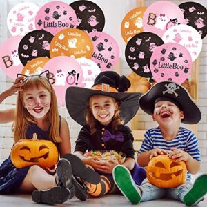 Xqumoi 50Pcs Pink Little Boo Baby Shower Balloons, Pink Black Orange White Latex Balloons for Decor Cute Ghost Bat Horror Theme Party Decorations Supplies for Birthday
