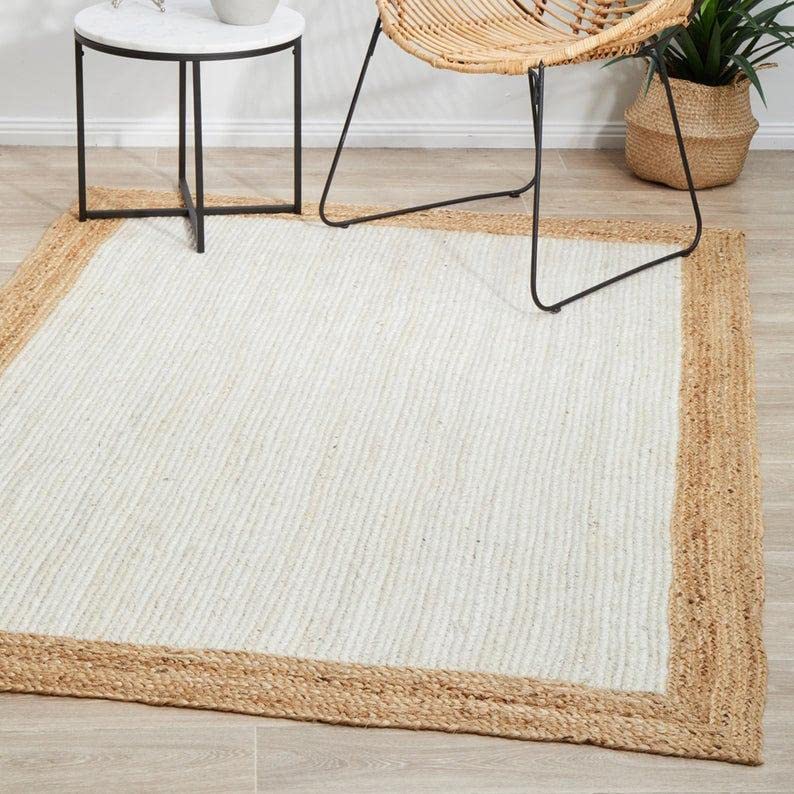 4x6 5x8x8x10 ft. White Natural Fiber Large Area Rug Braided Vintage Jute Bohemian Living Room Rug White Jute Rug Hemp Kitchen Rug Office Dining Rug Office Rug (5x8 feet Jute Rug, Brown)