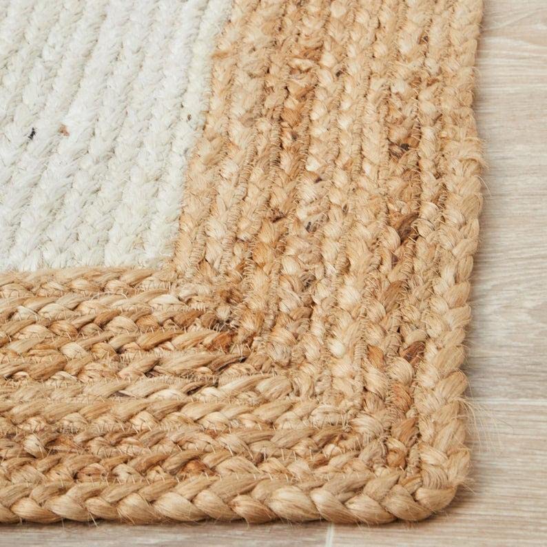 4x6 5x8x8x10 ft. White Natural Fiber Large Area Rug Braided Vintage Jute Bohemian Living Room Rug White Jute Rug Hemp Kitchen Rug Office Dining Rug Office Rug (5x8 feet Jute Rug, Brown)