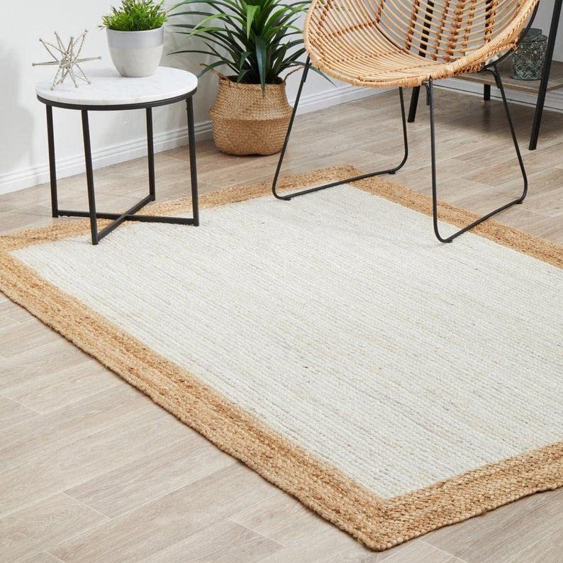 4x6 5x8x8x10 ft. White Natural Fiber Large Area Rug Braided Vintage Jute Bohemian Living Room Rug White Jute Rug Hemp Kitchen Rug Office Dining Rug Office Rug (5x8 feet Jute Rug, Brown)