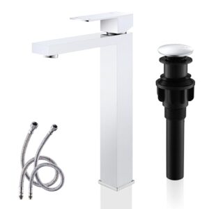 kenes chrome bowl vessel sink facuet single handle tall bathroom sink faucet bathroom vanity faucet basin mixer tap with water supply lines and pop up sink drain, lj-9031a-5
