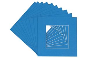 12x12 mat for 8x8 photo - precut bay blue picture matboard for frames measuring 12 x 12 inches - bevel cut to display art 8 x 8 inches - acid free pack of 100 mats with backing boards & clear bags