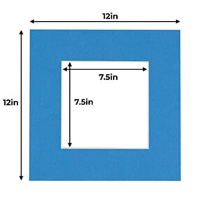 12x12 Mat for 8x8 Photo - Precut Bay Blue Picture Matboard for Frames Measuring 12 x 12 Inches - Bevel Cut to Display Art 8 x 8 Inches - Acid Free Pack of 100 MATS with Backing Boards & Clear Bags