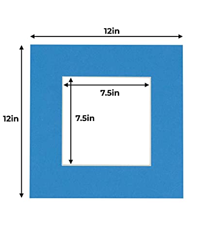 12x12 Mat for 8x8 Photo - Precut Bay Blue Picture Matboard for Frames Measuring 12 x 12 Inches - Bevel Cut to Display Art 8 x 8 Inches - Acid Free Pack of 100 MATS with Backing Boards & Clear Bags