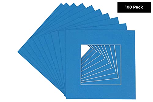 12x12 Mat for 8x8 Photo - Precut Bay Blue Picture Matboard for Frames Measuring 12 x 12 Inches - Bevel Cut to Display Art 8 x 8 Inches - Acid Free Pack of 100 MATS with Backing Boards & Clear Bags