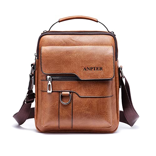 Messenger Bag for Men Crossbody Shoulder Purse Small Vintage PU Leather Satchel Pouch Side Crossover Handbag (Men Messenger Bag for Brown)