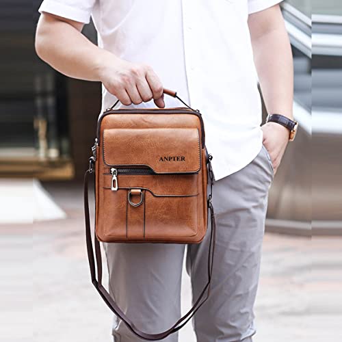 Messenger Bag for Men Crossbody Shoulder Purse Small Vintage PU Leather Satchel Pouch Side Crossover Handbag (Men Messenger Bag for Brown)