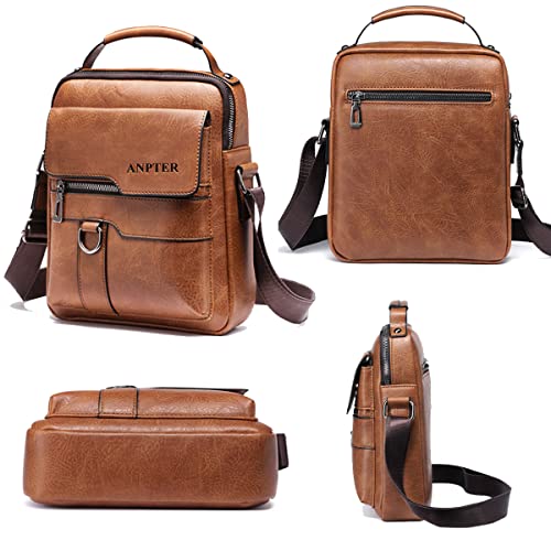 Messenger Bag for Men Crossbody Shoulder Purse Small Vintage PU Leather Satchel Pouch Side Crossover Handbag (Men Messenger Bag for Brown)