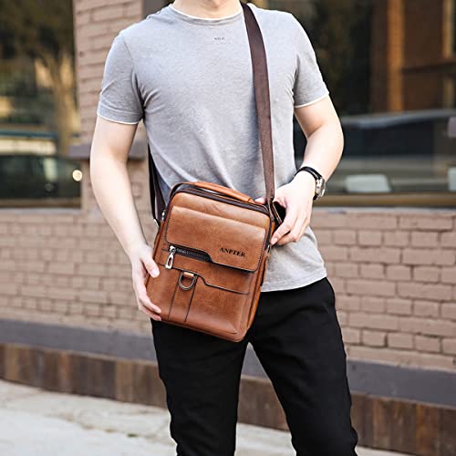 Messenger Bag for Men Crossbody Shoulder Purse Small Vintage PU Leather Satchel Pouch Side Crossover Handbag (Men Messenger Bag for Brown)