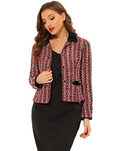 allegra k women's winter fall tweed cropped suit blazer vintage work office short tweed jacket coat large red