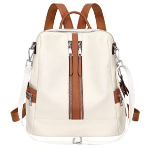 altosy genuine leather backpack purse for women convertible shoulder bag crossbody bag with laptop compartment（s77 white/brown）