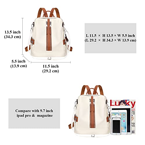 ALTOSY Genuine Leather Backpack Purse for Women Convertible Shoulder Bag Crossbody Bag with Laptop Compartment（S77 White/Brown）