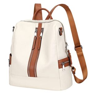 ALTOSY Genuine Leather Backpack Purse for Women Convertible Shoulder Bag Crossbody Bag with Laptop Compartment（S77 White/Brown）