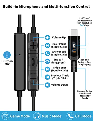 TITACUTE USB C Headphone for Samsung A53 S54 S22 S23 S21 S20 FE Wired Earbuds Magnetic in-Ear Type C Earphone with Microphone Stereo Noise Canceling for Galaxy Z Flip 5 Fold 4 Pixel 7 6 6a 7a OnePlus