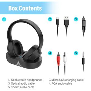 ANSTEN 【𝟐𝟎𝟐𝟑 𝐔𝐩𝐠𝐫𝐚𝐝𝐞𝐝】 Wireless Headphones for TV Watching with Digital Optical RCA AUX Bluetooth Transmitter Charging Dock, Over Ear Headset for Seniors, 30 Hrs Playtime, Plug n Play