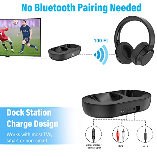 ANSTEN 【𝟐𝟎𝟐𝟑 𝐔𝐩𝐠𝐫𝐚𝐝𝐞𝐝】 Wireless Headphones for TV Watching with Digital Optical RCA AUX Bluetooth Transmitter Charging Dock, Over Ear Headset for Seniors, 30 Hrs Playtime, Plug n Play