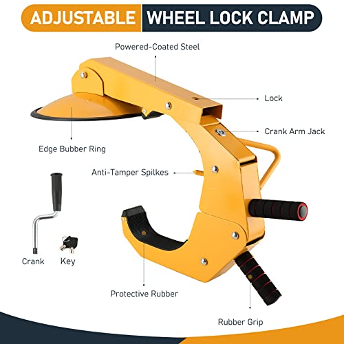 ATPEAM Wheel Lock Clamp Adjustable Anti-Theft Lock Clamp Boot Tire Claw for Parking Car Truck RV with Two Keys