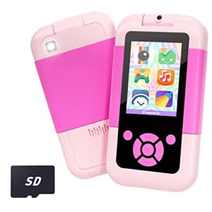 prysyedawn kids phone, christmas birthday gifts for girls/boys age 3-6,toddler mp3 music player with flip camera, alarm clock portable learning toy for 3 4 5 6 year old girl with sd card-pink