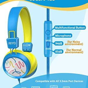 RIYO KH20 Kids Headphones with HD Microphone Compatible with Phones/laptops/Tablets/Computers and Gaming Devices (Sky Blue)