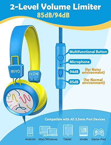 RIYO KH20 Kids Headphones with HD Microphone Compatible with Phones/laptops/Tablets/Computers and Gaming Devices (Sky Blue)