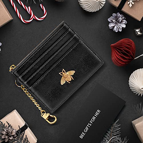 seavilia Card Holder Keychain Wallet for Women/Men with ID Window Rfid Coin Purse Bee Gifts Slim Minimalist Small Wallet