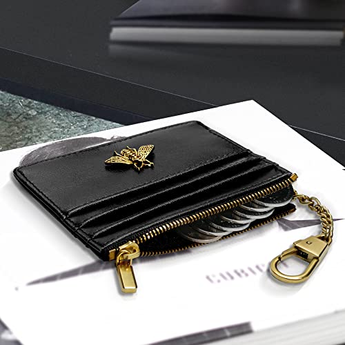 seavilia Card Holder Keychain Wallet for Women/Men with ID Window Rfid Coin Purse Bee Gifts Slim Minimalist Small Wallet