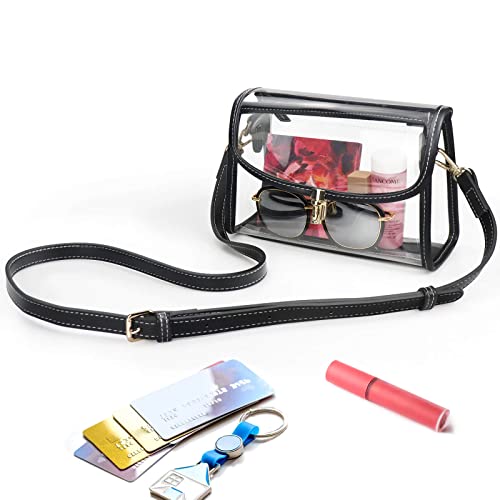 COROMAY Clear Purse for Women, Clear Crossbody Bag Stadium Approved, Fashion Clear Purses with Vegan Leather Trim