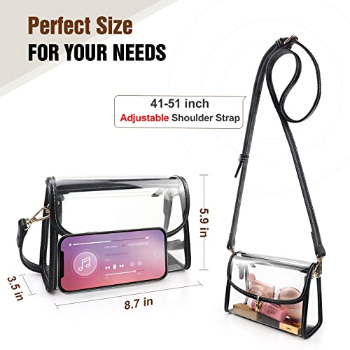 COROMAY Clear Purse for Women, Clear Crossbody Bag Stadium Approved, Fashion Clear Purses with Vegan Leather Trim