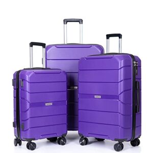 travelhouse luggage set 3piece, wear-resistance hardshell ligthwegt spinner wheels suitcase set with tsa lock, pp carry on luggage(20" 24" 28") for men and women (purple 31)