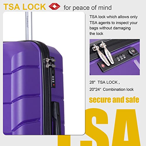 Travelhouse Luggage Set 3piece, Wear-Resistance Hardshell Ligthwegt Spinner Wheels Suitcase Set with Tsa Lock, PP Carry on luggage(20" 24" 28") for men and women (Purple 31)