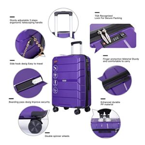 Travelhouse Luggage Set 3piece, Wear-Resistance Hardshell Ligthwegt Spinner Wheels Suitcase Set with Tsa Lock, PP Carry on luggage(20" 24" 28") for men and women (Purple 31)