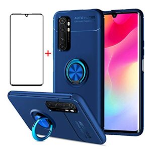 akabeila for xiaomi mi note 10 lite case screen protector compatible for xiaomi mi note 10 lite cover [with tempered glass free] carbon fiber silicone bracket phone holder shockproof cases 6.47"