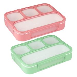 natraprow 2 pack bento lunch box for adults, 4 compartment cute bento snack box leak proof, 1000ml bento box with utensil, lunch container bpa-free, microwave bento box